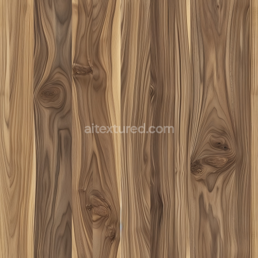 Seamless 3D PBR Texture of Natural Walnut Wood Planks with Distinct Grain and Knots