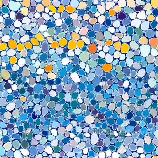 Mosaic Texture Featuring Rounded Pebble Tiles in Blue and Warm Accents seamless Mosaic PBR texture