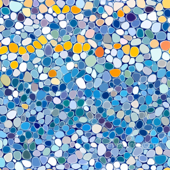 Mosaic Texture Featuring Rounded Pebble Tiles in Blue and Warm Accents Mosaic texture preview