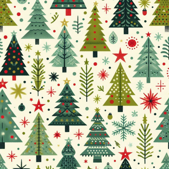 Featuring Stylized Christmas Trees with Festive Ornaments All Christmas Digital paper texture preview