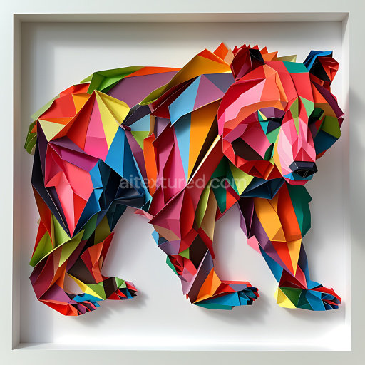 Seamless 3D PBR Texture of Colorful Origami Brown Bear with Geometric Folds