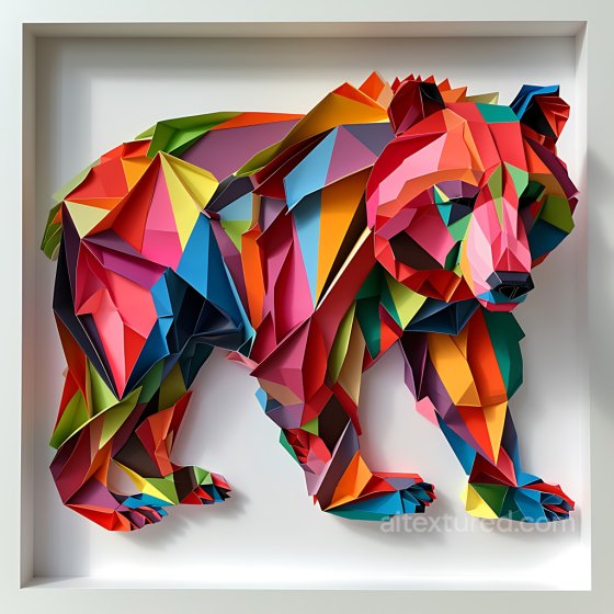 Animal Texture of Colorful Origami Brown Bear with Geometric Folds Animal texture preview