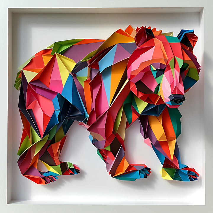 Animal of Colorful Origami Brown Bear with Geometric Folds seamless PBR texture preview