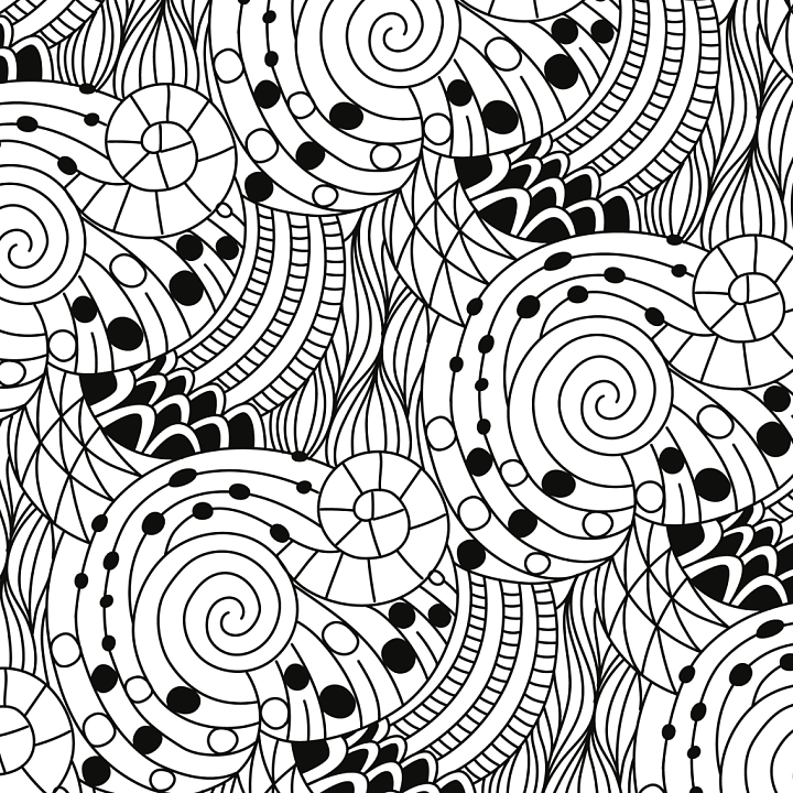 Black & White Abstract Swirls and Doodles seamless PBR texture preview