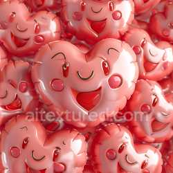 seamless Seamless 3D Inflated PBR Texture of Glossy Pink Heart-Shaped Vinyl Balloons with Cartoon Faces texture 8k free download PBR