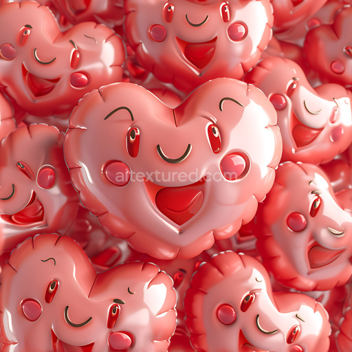 Seamless 3D Inflated Heart-Shaped Vinyl Balloons PBR Texture in Glossy Pink Red
