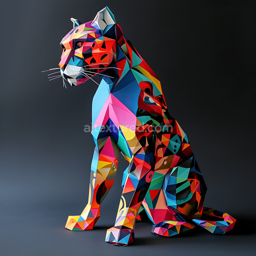 Seamless 3D PBR Texture Featuring Origami Geometric Civet Pattern with Bold Multicolor