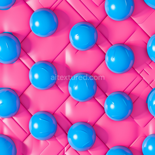 Seamless 3D Inflated PBR Texture Featuring Pink Vinyl Panels with Blue Puffy Bubbles