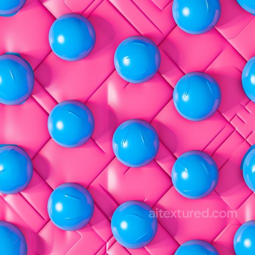 Inflated PBR Texture with Glossy Blue Bubbles on Pink Quilted Base seamless Inflated PBR texture