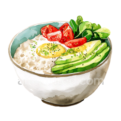 seamless Watercolor Style Savory Oatmeal Breakfast Bowl with Avocado, Tomato, and Greens texture 8k free download PBR