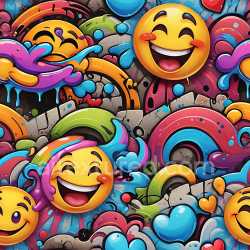 seamless Seamless 3D PBR Texture with Vibrant Graffiti Emojis and Colorful Spray Paint texture 8k free download PBR