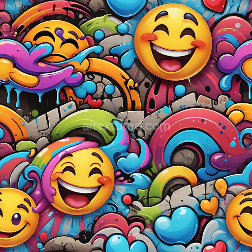 Seamless 3D PBR Texture with Vibrant Graffiti Emojis and Colorful Spray Paint