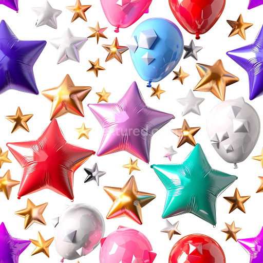 Seamless 3D Inflated PBR Texture Featuring Colorful Star-Shaped & Round Vinyl Balloons