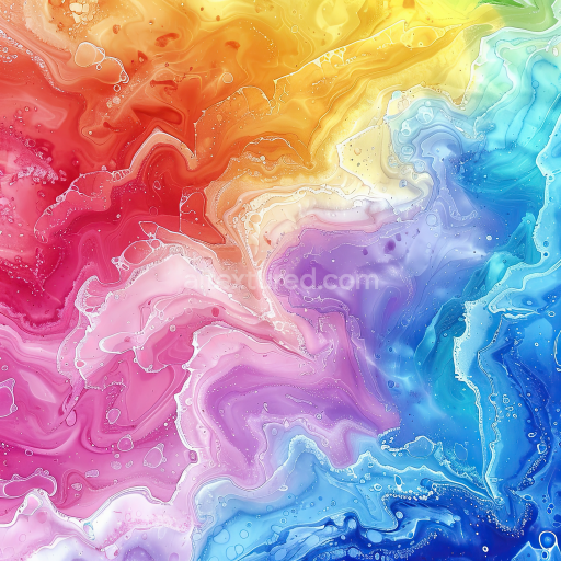 Seamless 3D Alcohol Ink PBR Texture Featuring Vibrant Rainbow Fluid Swirls and Soft Marbling