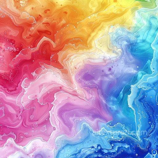 Alcohol Ink PBR Texture Featuring Vibrant Rainbow Fluid Swirls and Soft Marbling seamless Alcohol ink PBR texture