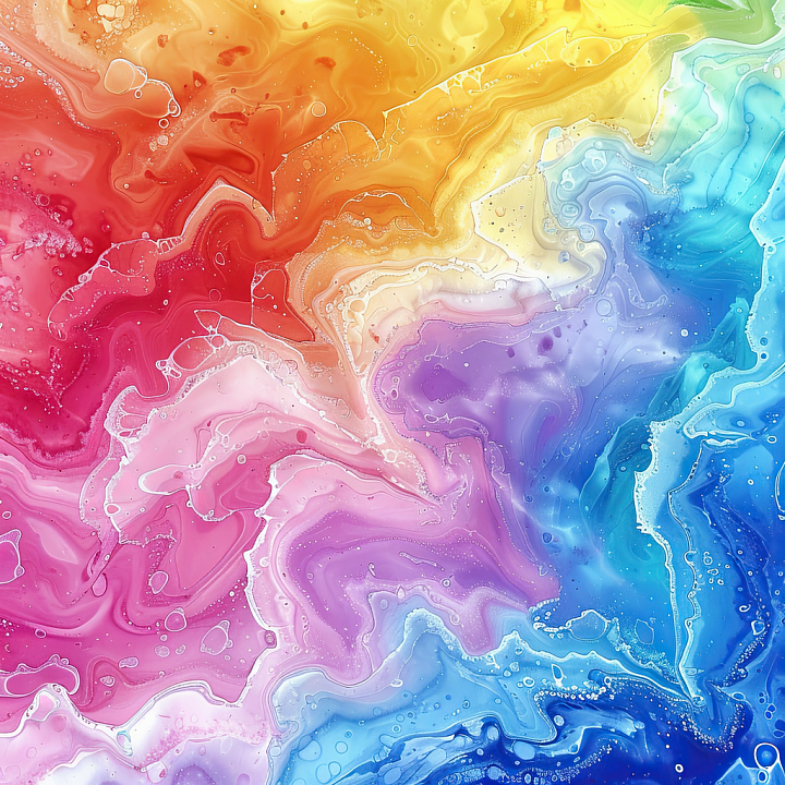 Alcohol Ink Featuring Vibrant Rainbow Fluid Swirls and Soft Marbling seamless PBR texture preview
