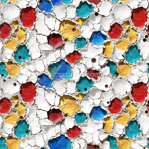 Seamless 3D Cracked Paint PBR Texture with Multi-Colored Holes and Flaking Surface