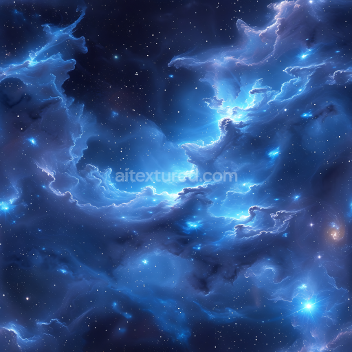 Seamless 3D Space PBR Texture with Luminous Blue Nebula Clouds and Starfield