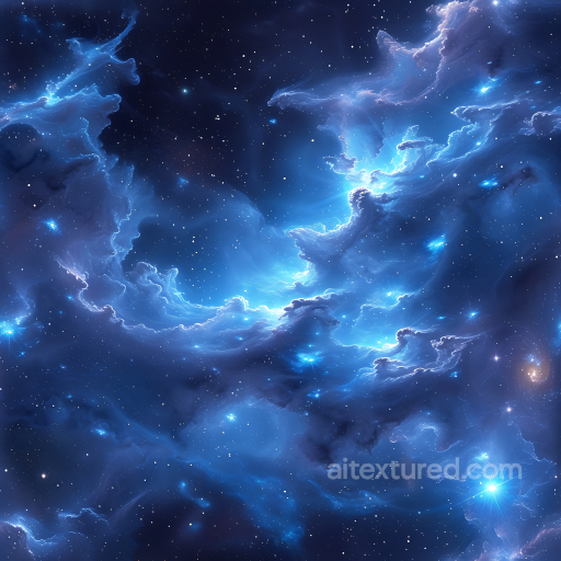Space PBR Texture with Luminous Blue Nebula Clouds and Starfield seamless Star, space, planets PBR texture