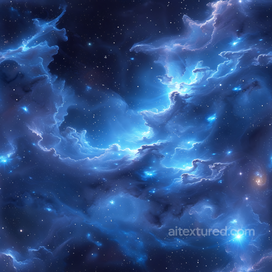 Space PBR Texture with Luminous Blue Nebula Clouds and Starfield Star, space, planets texture preview