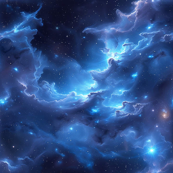 Space with Luminous Blue Nebula Clouds and Starfield seamless PBR texture preview