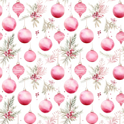 seamless Seamless 3D PBR Texture of Watercolor Pink Christmas Ornaments and Foliage texture 8k free download PBR