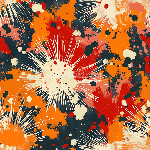 Seamless 3D Abstract Blaze Camouflage PBR Texture with Explosive Orange and Red Splotches