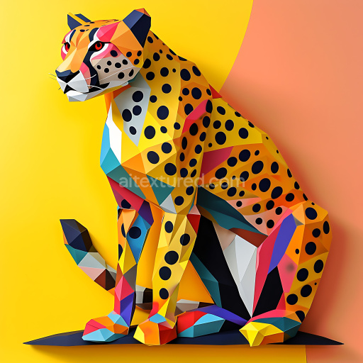 Seamless 3D PBR Cheetah Origami Texture with Geometric Spots and Vivid Colors
