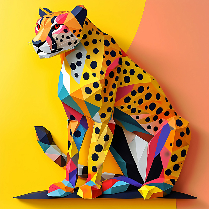 Cheetah Origami with Geometric Spots and Vivid Colors seamless PBR texture preview