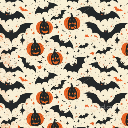 Vintage Halloween Texture Featuring Stylized Pumpkins and Bats seamless Vintage Halloween PBR texture