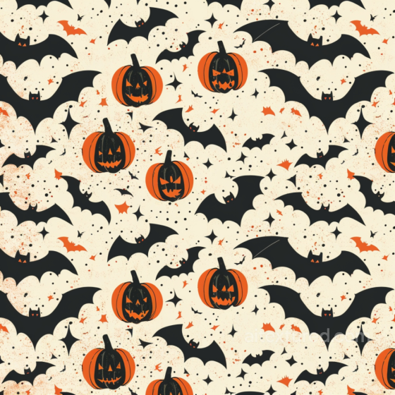 Vintage Halloween Texture Featuring Stylized Pumpkins and Bats Vintage Halloween texture preview