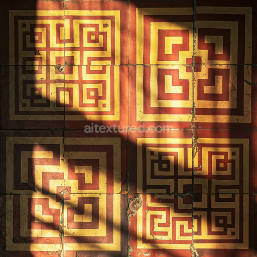 Preview — PBR Tile Texture Featuring Red and Yellow Geometric Designs