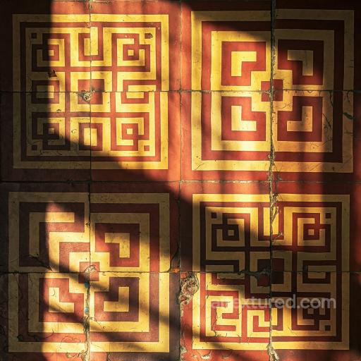 PBR Tile Texture Featuring Red and Yellow Geometric Designs texture preview