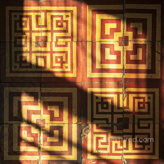 PBR Tile Texture Featuring Red and Yellow Geometric Designs Tile texture preview