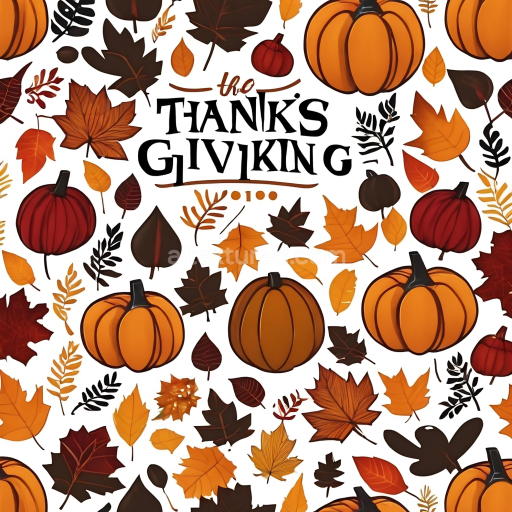 Seamless 3D PBR Texture Featuring Thanksgiving Pumpkins and Autumn Leaves