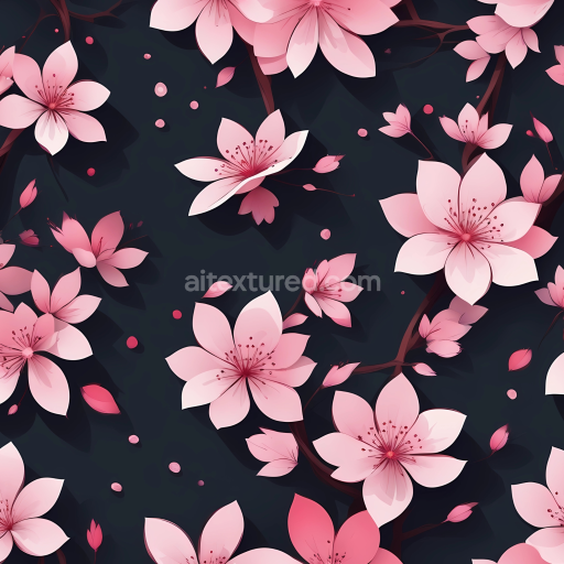 Seamless 3D PBR Watercolor Cherry Blossom Floral Pattern Texture