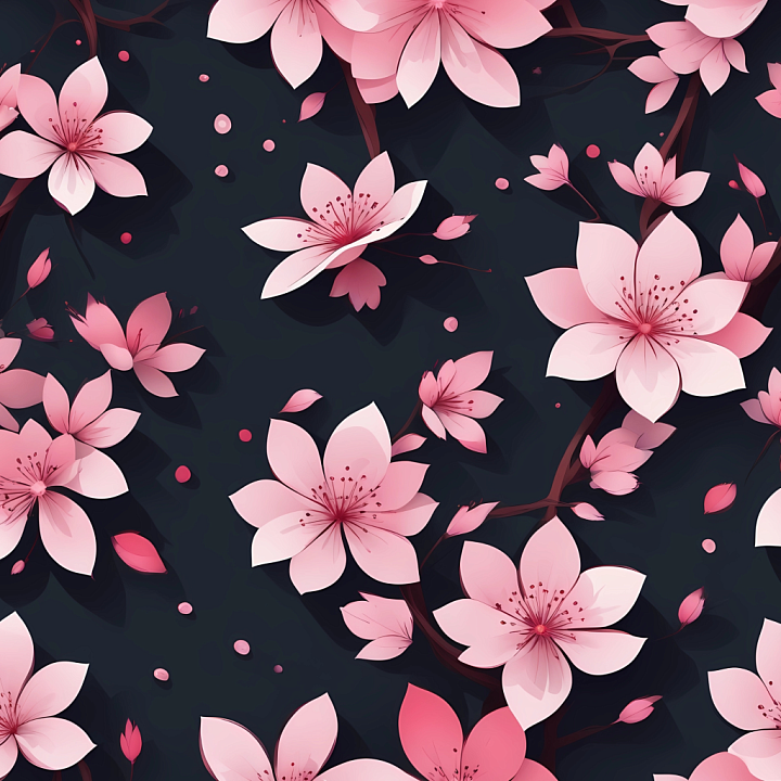 Watercolor Cherry Blossom Floral Pattern seamless PBR texture preview