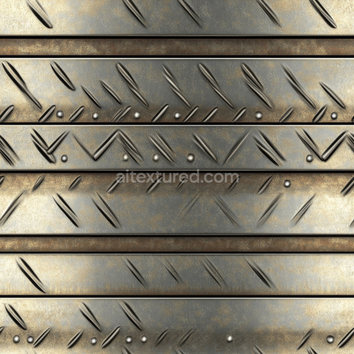 Seamless 3D Worn Diamond Plate Steel PBR Texture with Rivets and Rust Patina