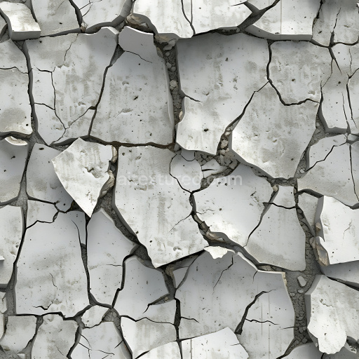 Seamless 3D Cracked Plaster Wall PBR Texture with Broken White Paint and Jagged Chips