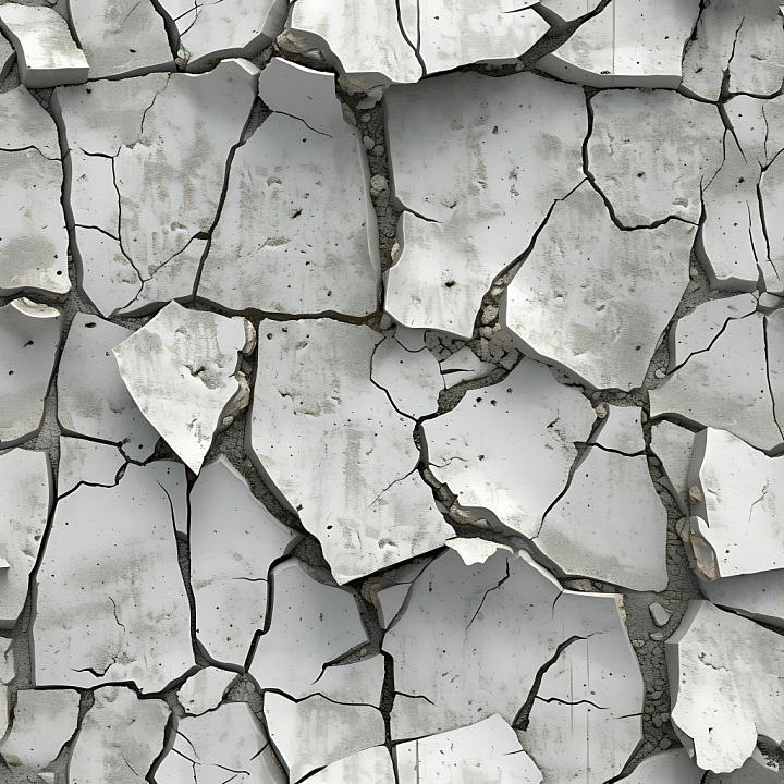 Cracked Plaster Wall with Broken White Paint and Jagged Chips seamless PBR texture preview
