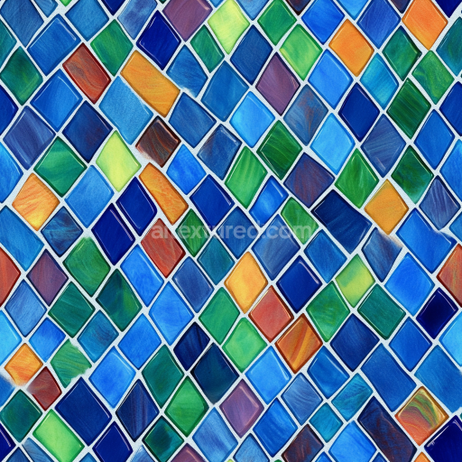 Seamless 3D PBR mosaic texture with multicolor ceramic diamond-shaped tiles texture preview