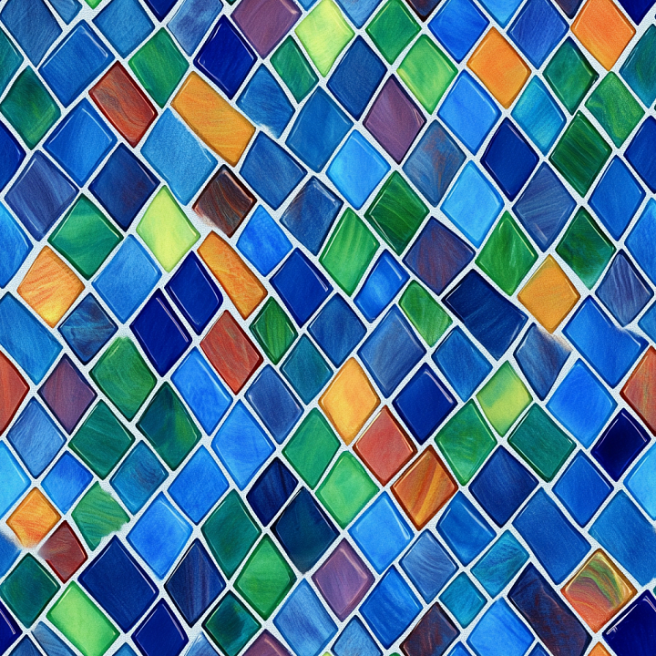 Mosaic With Multicolor Ceramic Diamond-Shaped Tiles seamless PBR texture preview
