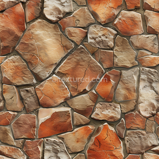Seamless 3D Rocky Ground PBR Texture Featuring Warm Brown and Orange Natural Stones