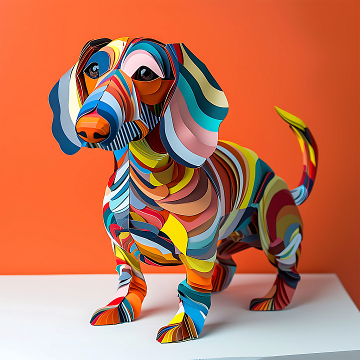 Animal of Multicolor Abstract Striped Dachshund Pattern seamless PBR texture preview