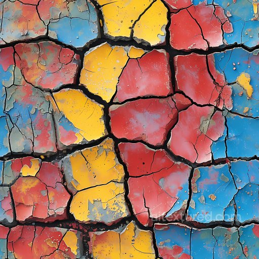 Cracked & Holes Texture of Multicolored Cracked Paint Flakes with Deep Fissures seamless Cracked & Holes PBR texture