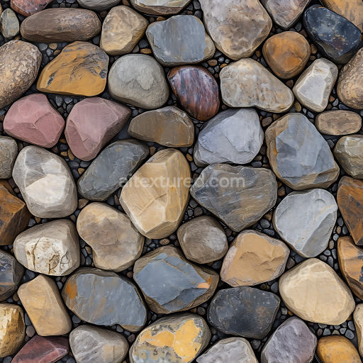 Seamless 3D PBR Texture of Smooth Multicolored River Stones Ground