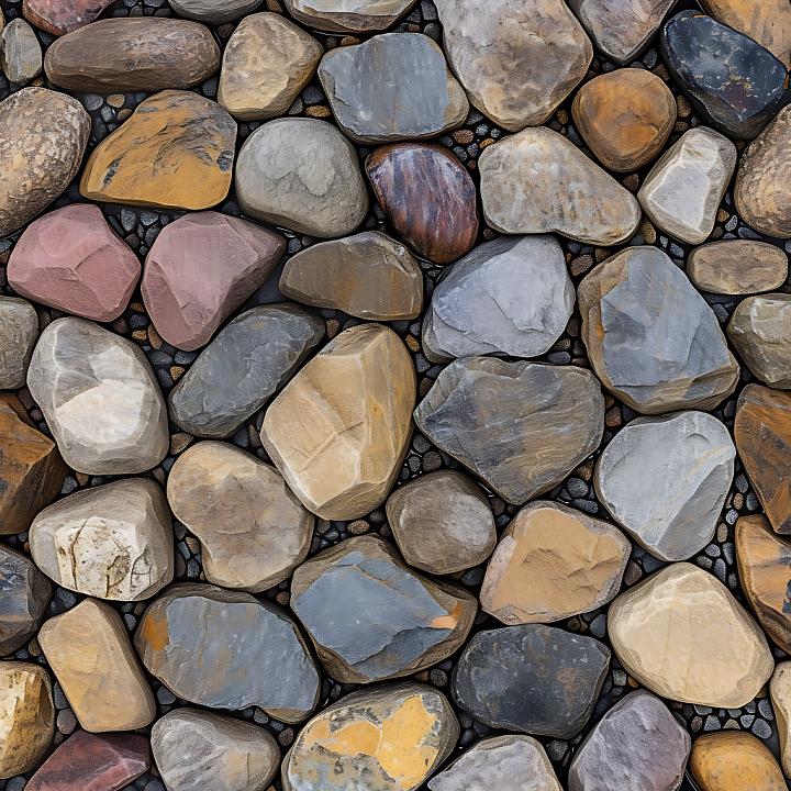 Stone of Smooth Multicolored River Stones Ground seamless PBR texture preview