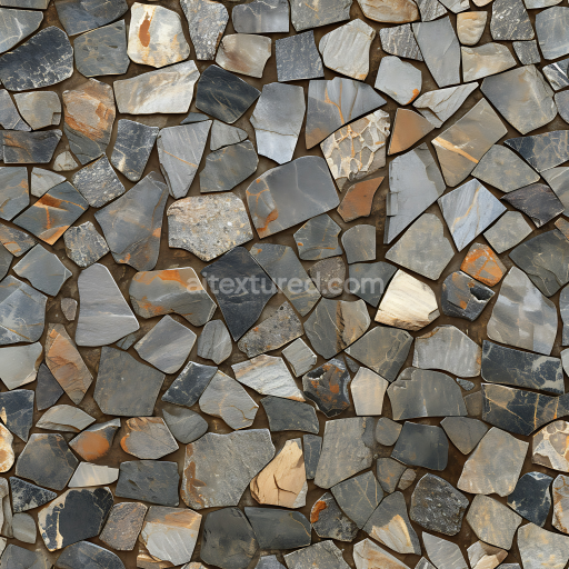Seamless 3D Slate Stone Wall PBR Texture with Rust and Varied Shapes