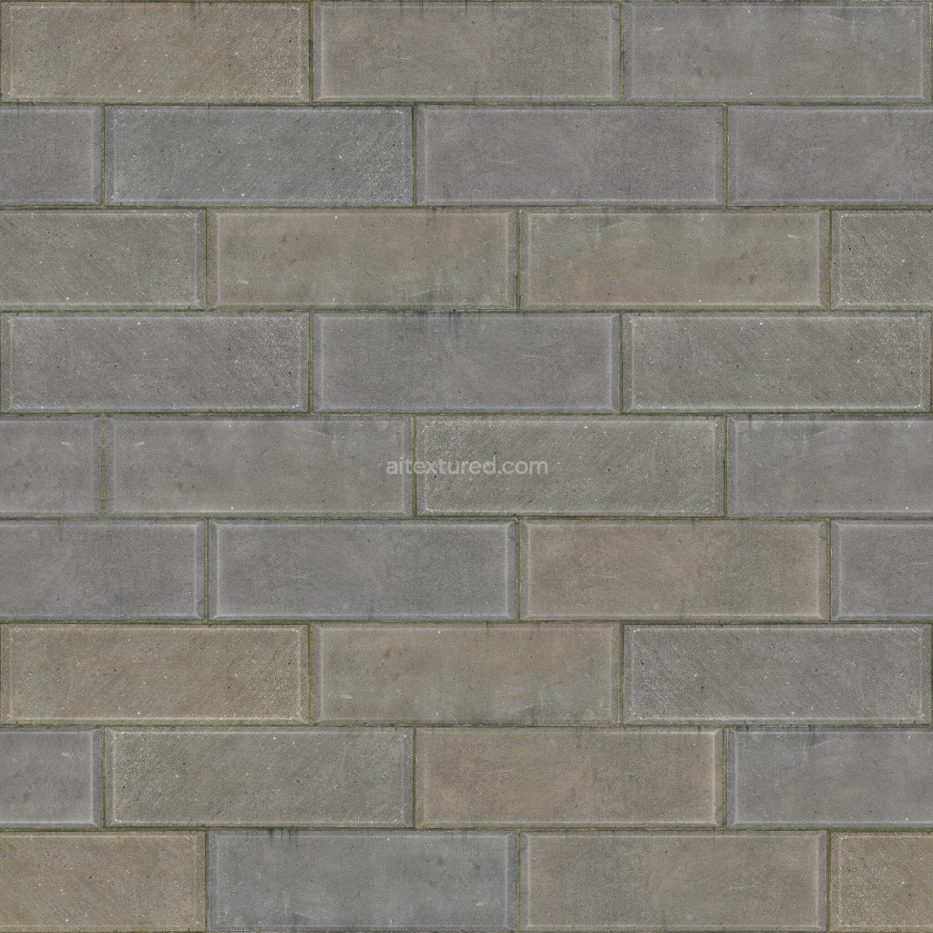 Seamless PBR brick texture with gray tones and weathered finish
