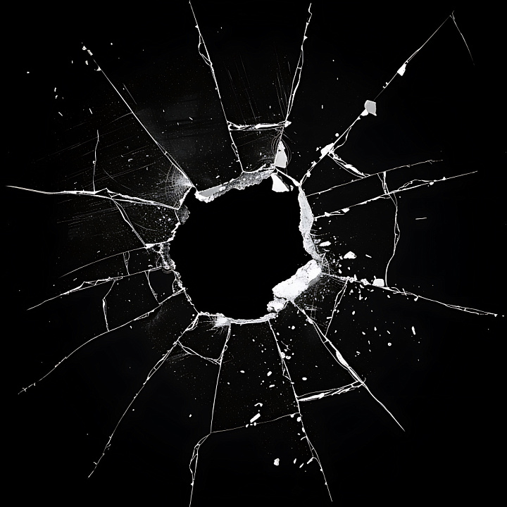 Broken Glass Featuring Central Hole and Radiating Cracks seamless PBR texture preview